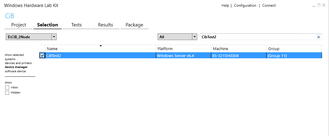 Screenshot che mostra il nome del cluster specificato per i test di valutazione del cluster.