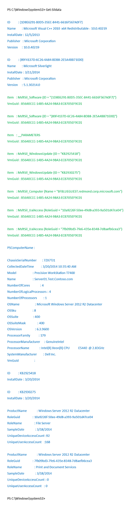 Screenshot del primo report di output di esempio.