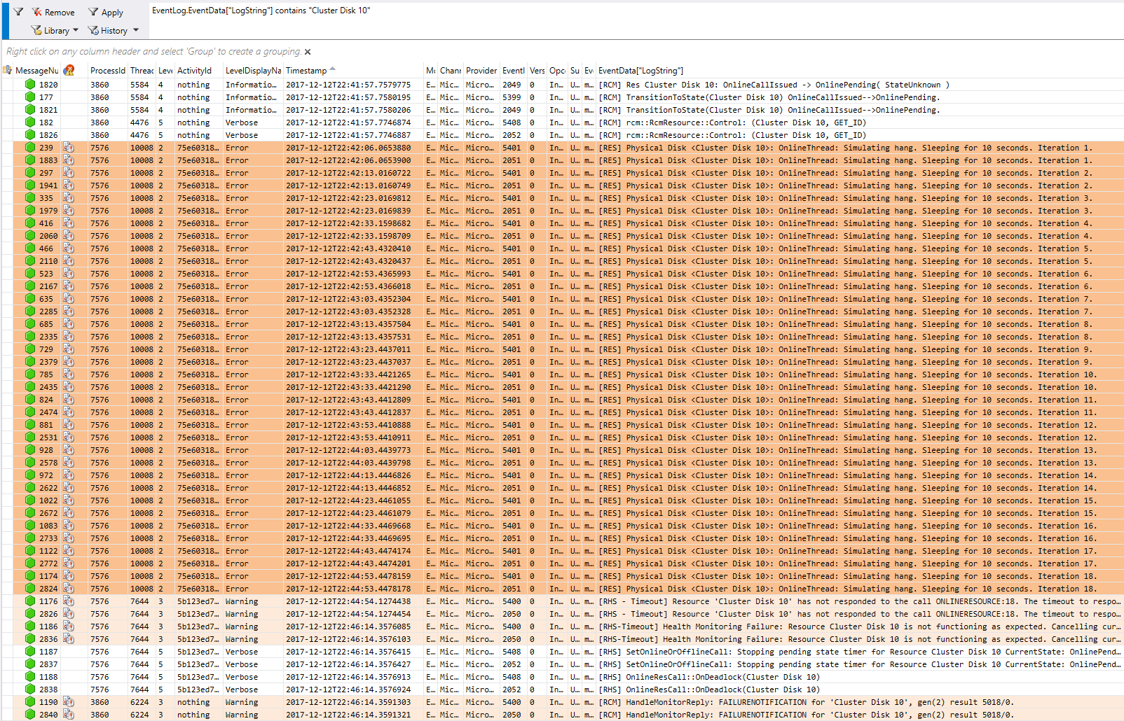 Output della query di log in esecuzione 2