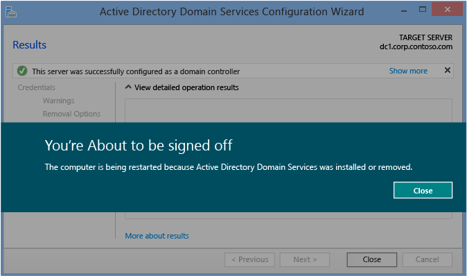 Si sta per essere disconnessi avviso dopo la rimozione di Active Directory Domain Services