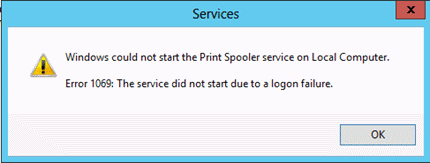 Screenshot che mostra un messaggio che indica che Windows non è riuscito ad avviare il server Spooler di stampa.