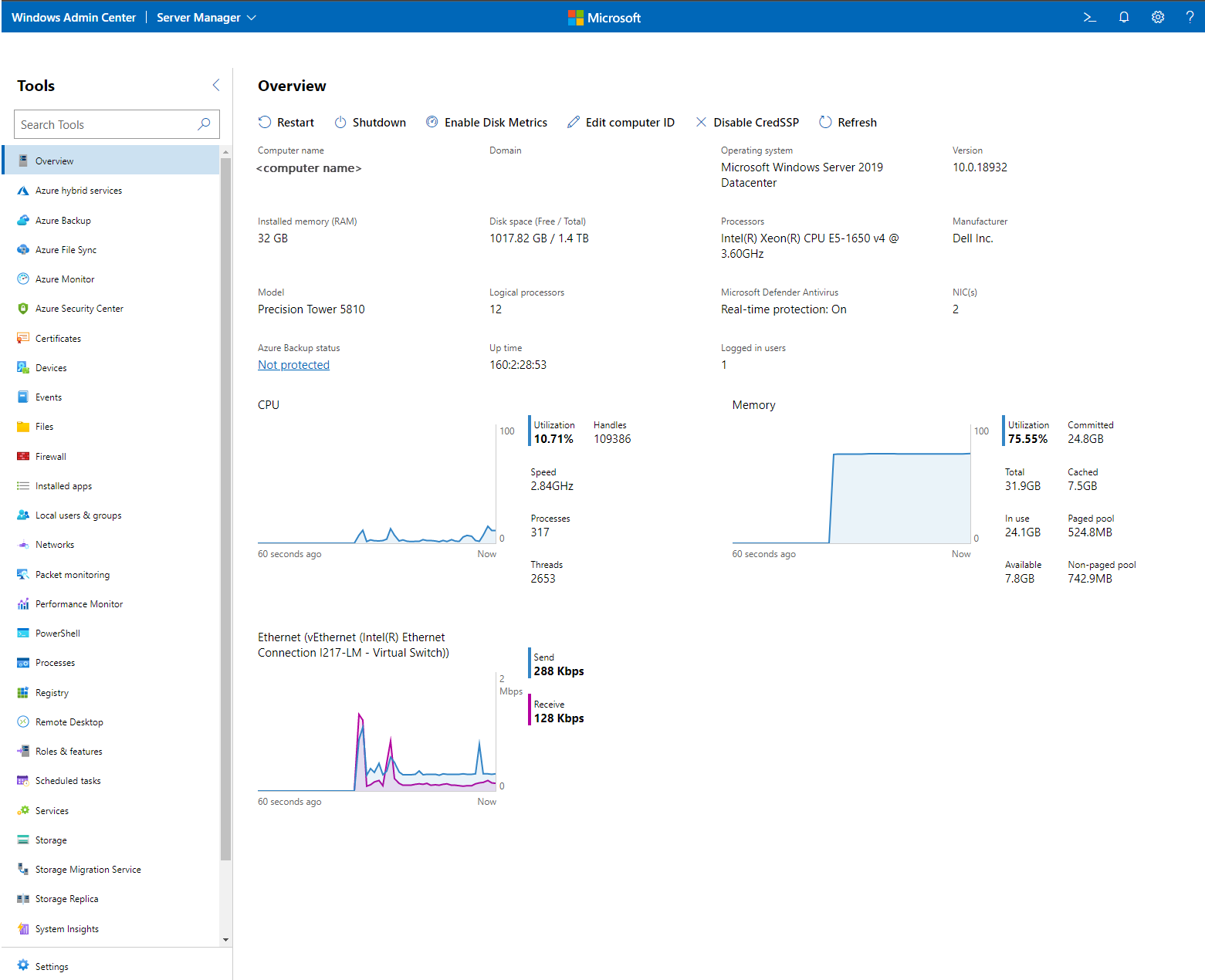 Schermata Panoramica della connessione server