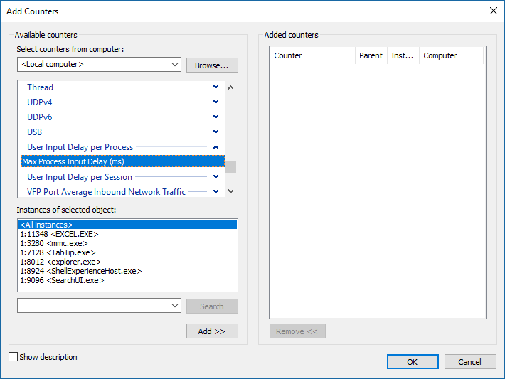 Screenshot che mostra come aggiungere il ritardo di input utente per processo.