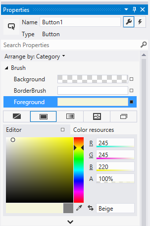 Selezione colori nella finestra di progettazione di Visual Studio