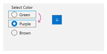 Esempio di spostamento tramite tastiera in un gruppo RadioButtons con colonna singola