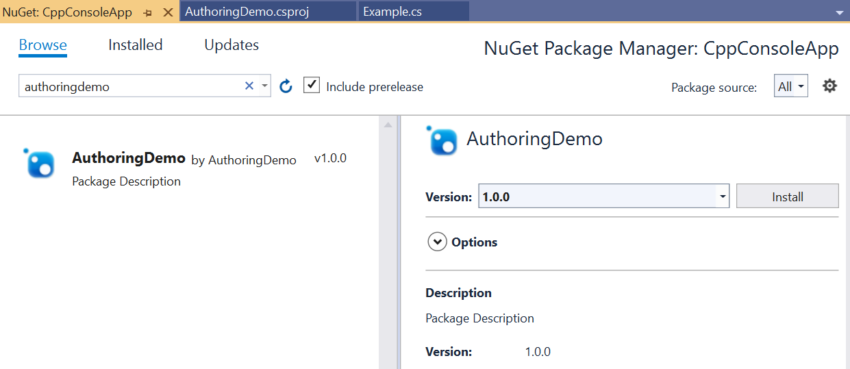 Installare il pacchetto NuGet