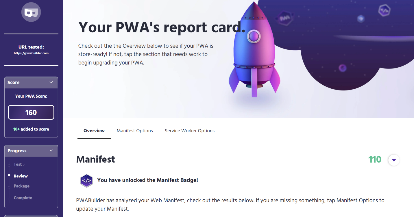 Scheda report PWA di esempio