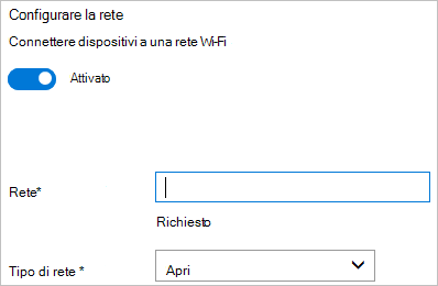 In Progettazione configurazione di Windows attivare la connettività wireless, immettere l'SSID di rete e il tipo di rete.