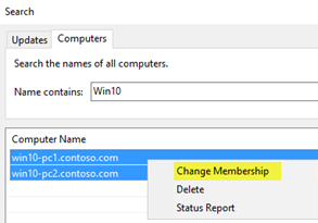 Selezionare Modifica appartenenza per cercare più computer nell'interfaccia utente.