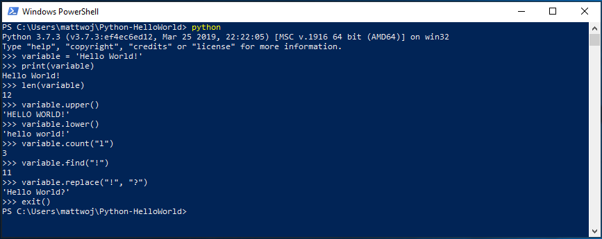 Schermata di PowerShell di questa esercitazione