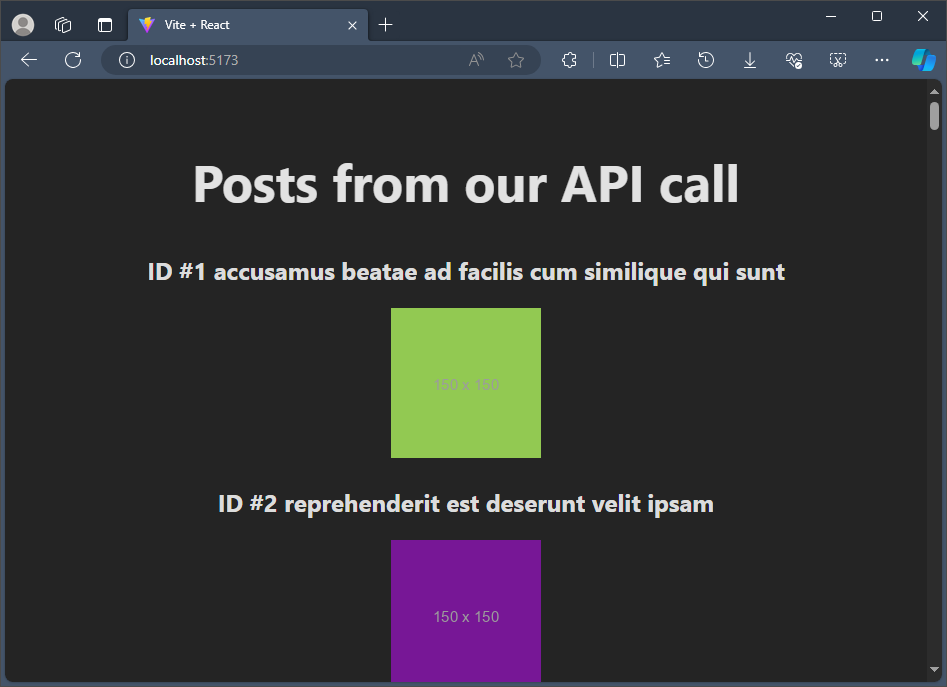 App React che visualizza i dati segnaposto da un'API