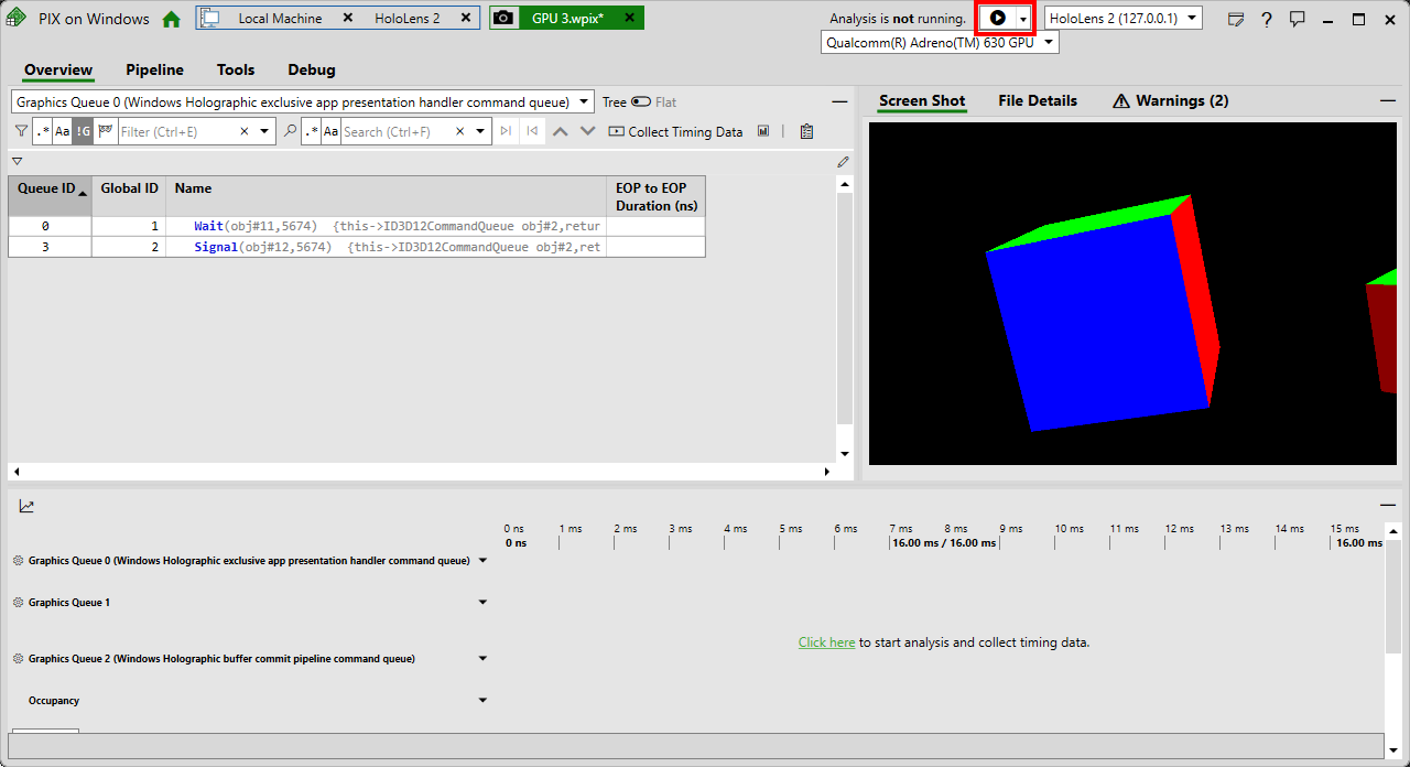 Screenshot dell'applicazione PIX con il pulsante Start evidenziato