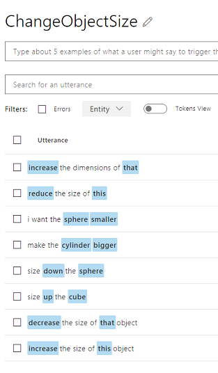 Configurare i token ChangeObjectSize/Entities