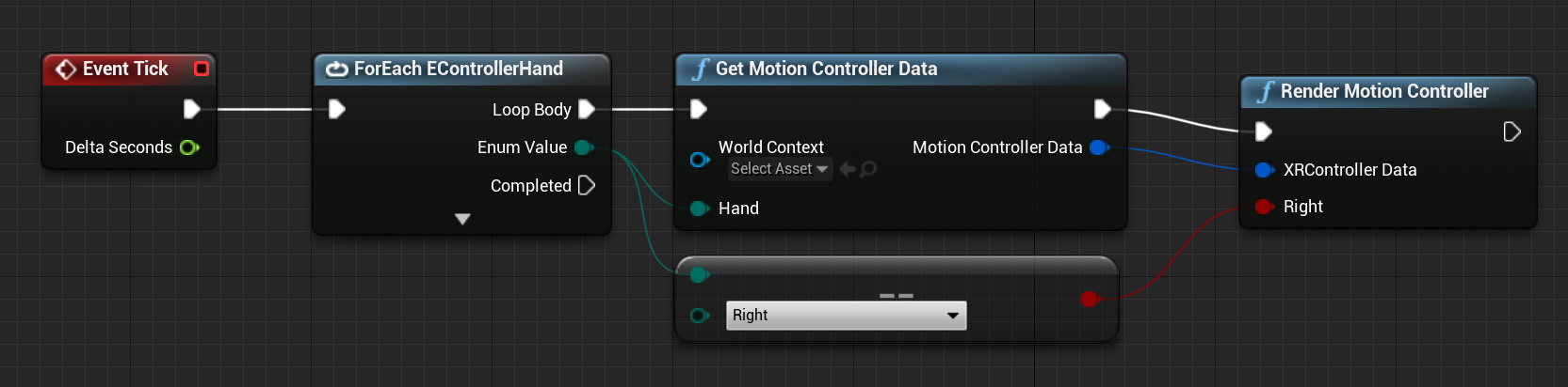 Progetto di get motion controller data function connected to render motion controller function