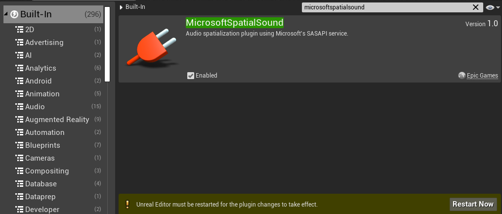 Plug-in audio spaziale di Unreal