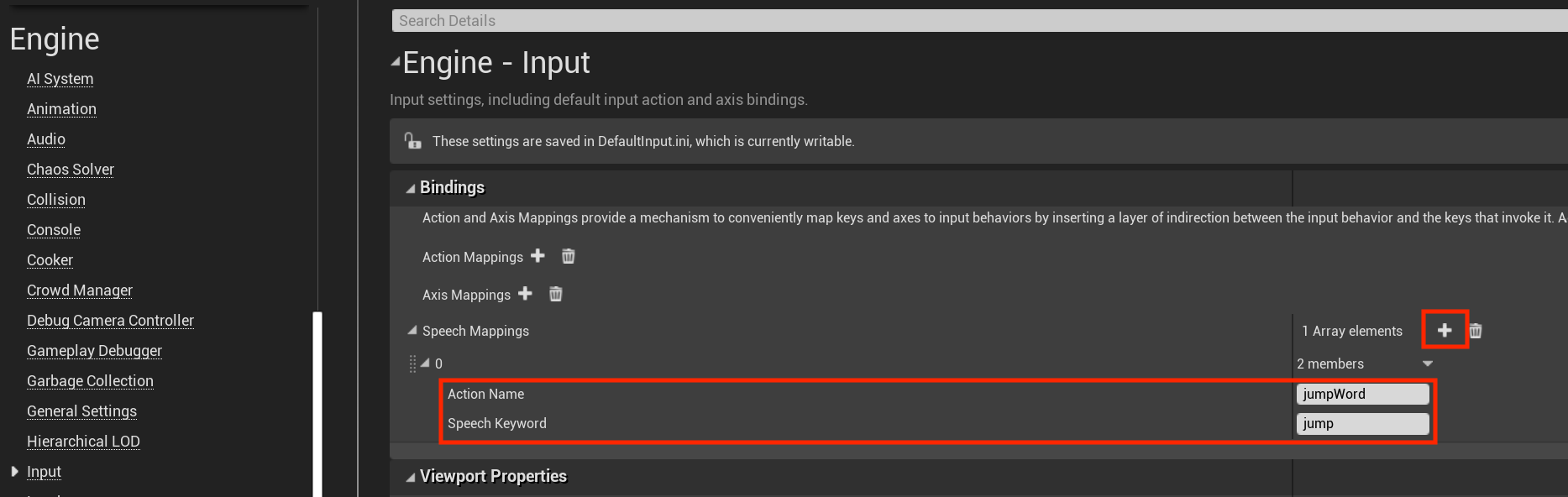 Impostazioni di input del motore UE4