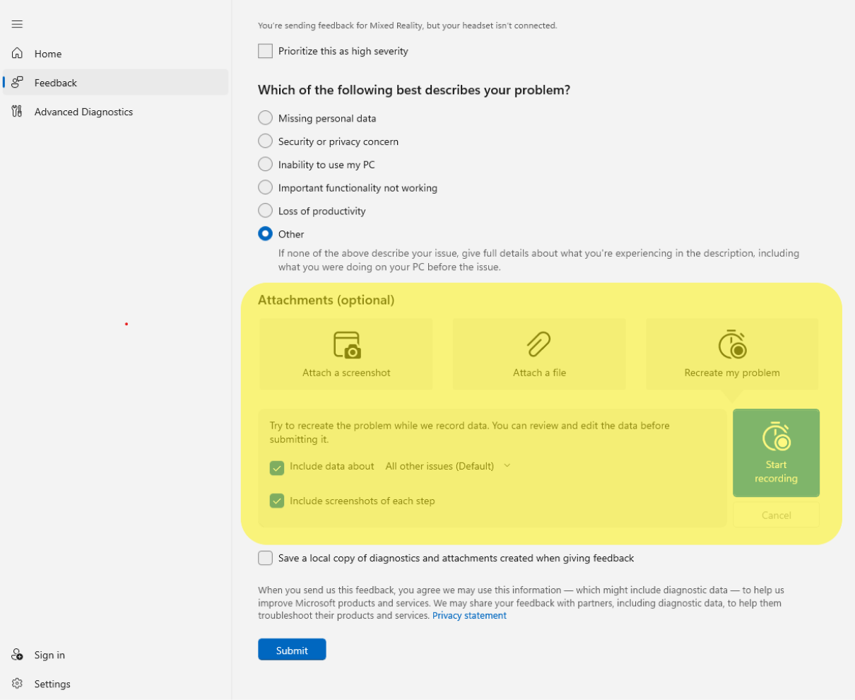 Avvia registrazione