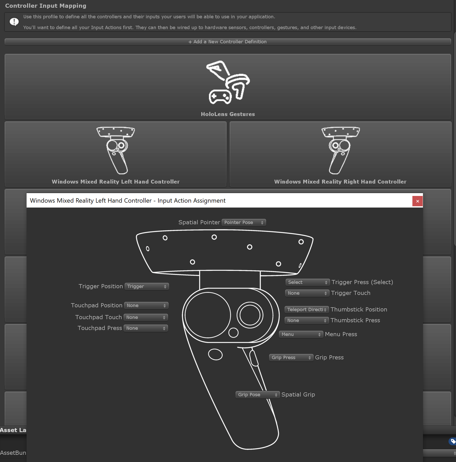 Mapping dell'input del controller