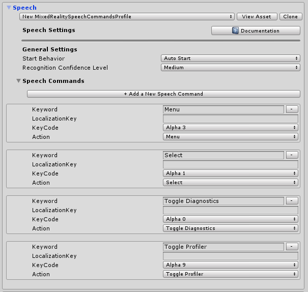 Schermate profilo di configurazione