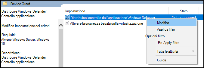 Modificare il Criteri di gruppo per Controllo app per le aziende.