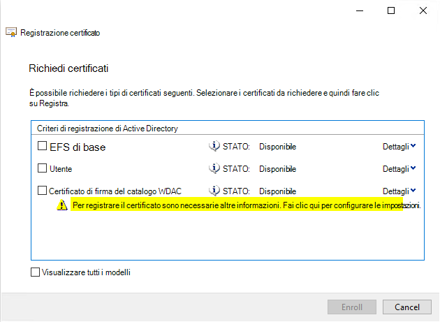 Richiedi certificati: altre informazioni necessarie.