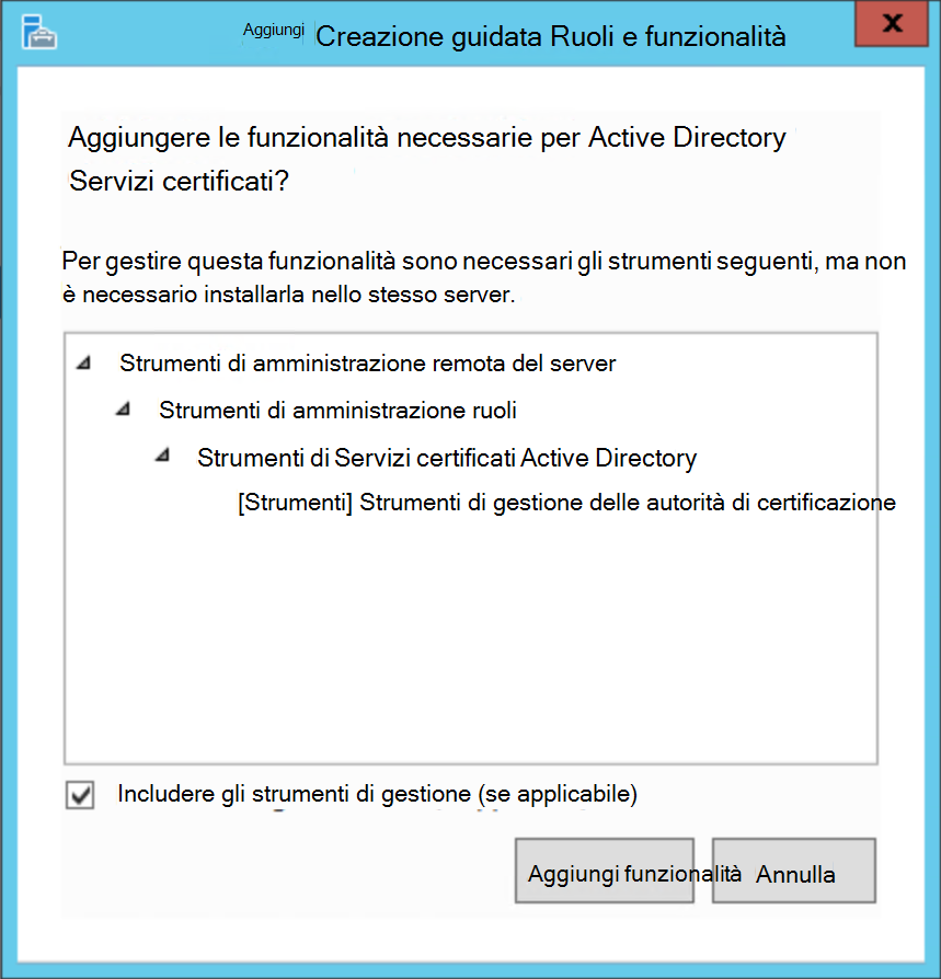 Server Manager Aggiungi funzionalità.