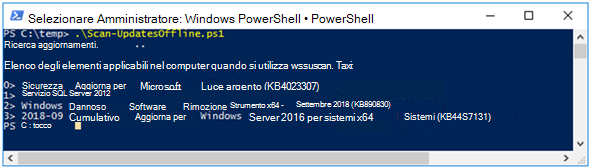 Screenshot che mostra lo script di PowerShell.