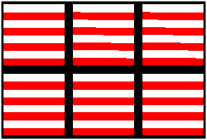 illustrazione di una scatola a sei sezioni con linee orizzontali non contigue nei due quadrati in alto a destra