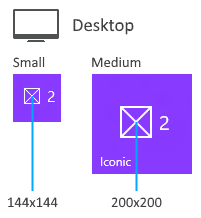 ridimensionamento delle icone su riquadri piccoli e medi, sul desktop