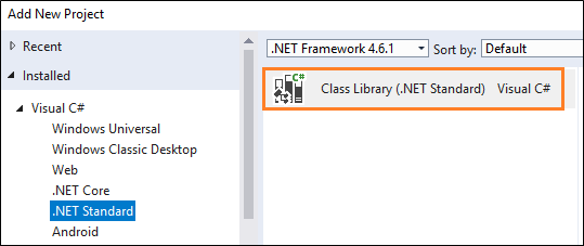 Aggiungere un progetto standard dotnet