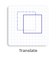 illustrazione di un quadrato spostato 20 unità lungo l'asse x positivo e 10 unità lungo l'asse y positivo