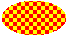 Illustrazione di un'ellisse riempita con un modello a checkerboard wide su un colore di sfondo 