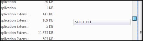 Screenshot di una descrizione di scorrimento che visualizza il nome del file Shell32.dll nella cartella System32.