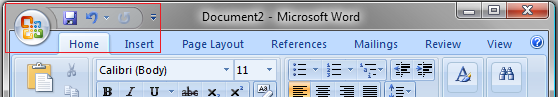 pulsante office e barra degli strumenti di accesso rapido in word 2007