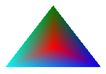 illustrazione di un triangolo rosso al centro, ombreggiatura a un colore diverso in ogni vertice