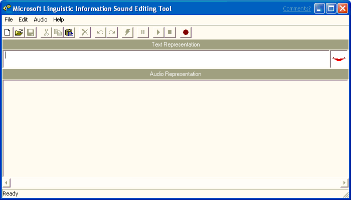 Screenshot che mostra la pagina iniziale dello strumento di modifica audio di Informazioni linguistiche Microsoft.