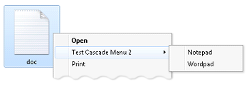 screenshot che mostra un esempio di menu a cascata che mostra le scelte del Blocco note e del WordPad