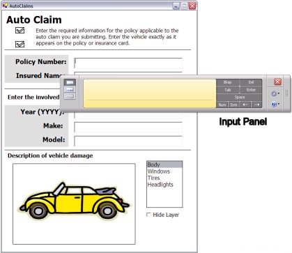 pannello di input visualizzato su un modulo utilizzato per le attestazioni delle automobili