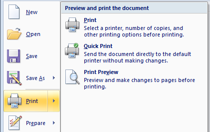 screenshot del pulsante split print e del relativo sottomenu 