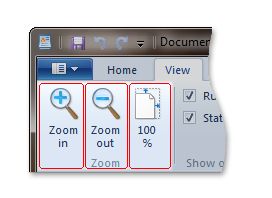 schermata dei controlli pulsante nella barra multifunzione di Microsoft Wordpad.