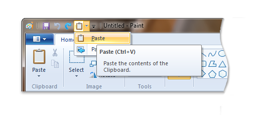 immagine del pulsante a discesa incolla nella barra degli strumenti di accesso rapido di Microsoft Paint.