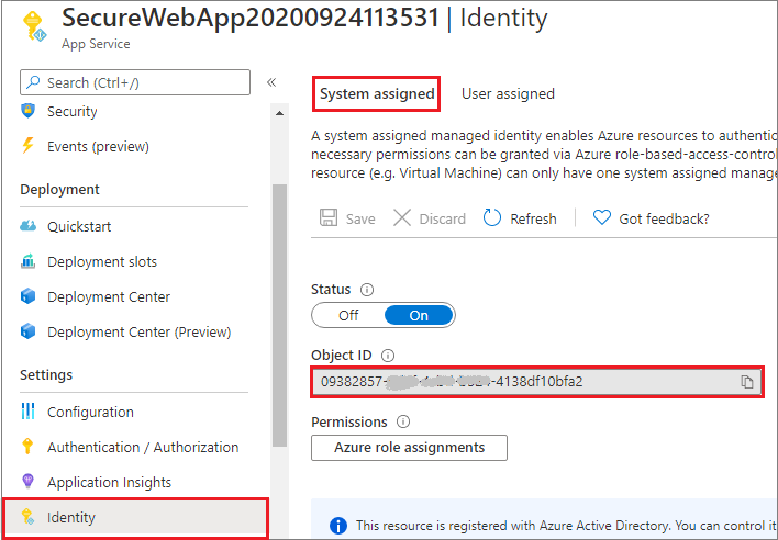 システム割り当て ID を示すスクリーンショット。