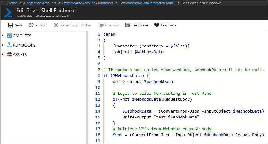 UI からの WebhookData パラメーター