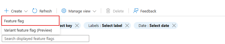 Azure プラットフォームのスクリーンショット。機能フラグを作成します。