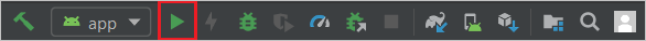 Android Studio の実行ボタンを示すスクリーンショット。