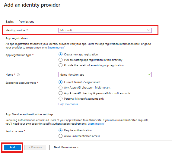 ID プロバイダーを追加するページのスクリーンショット。