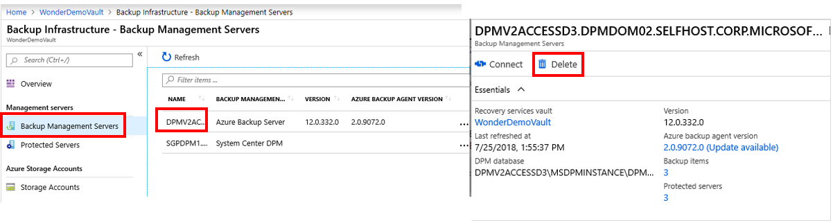 MABS または DPM の場合、目的のコンテナーを選択してそのダッシュボードを開く。