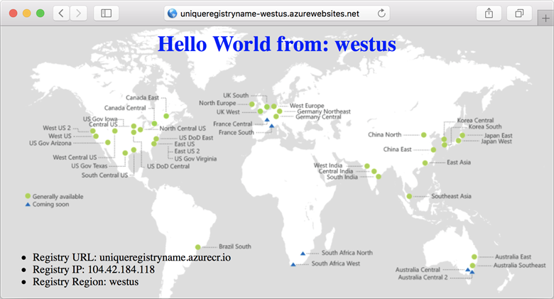 ブラウザーに表示された、デプロイされた Web アプリケーションを示すスクリーンショット。