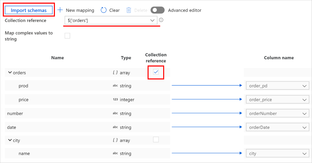 UI を使用して階層構造から表形式にマップする