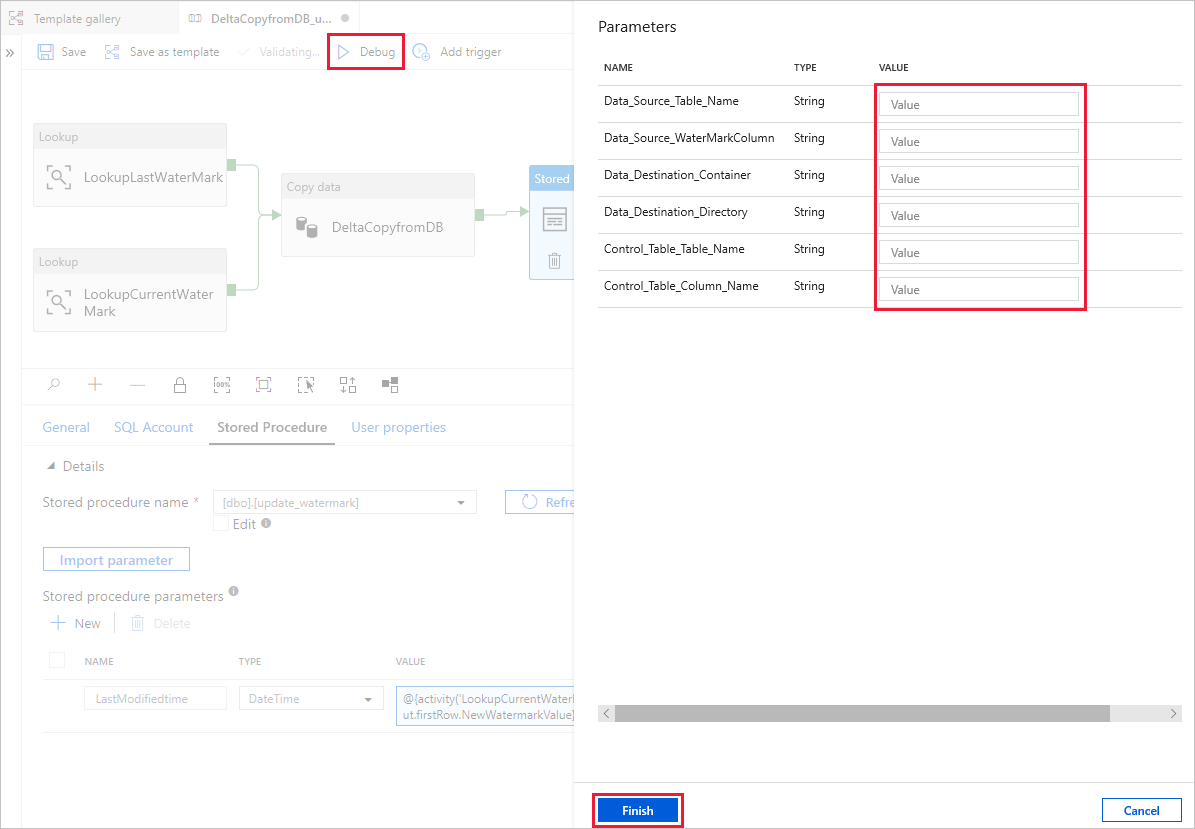 [デバッグ] ボタンが表示されたスクリーンショット。